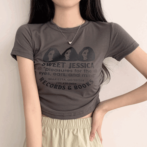 [y2k/여름신상/반팔티/페스티벌] 제시카 레터링 크롭 옆셔링 반팔 티셔츠 (4color)