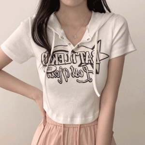 [여름후드/y2k] 키즈 레터링 스냅 단추 크롭 후드 반팔 티셔츠 (5color)